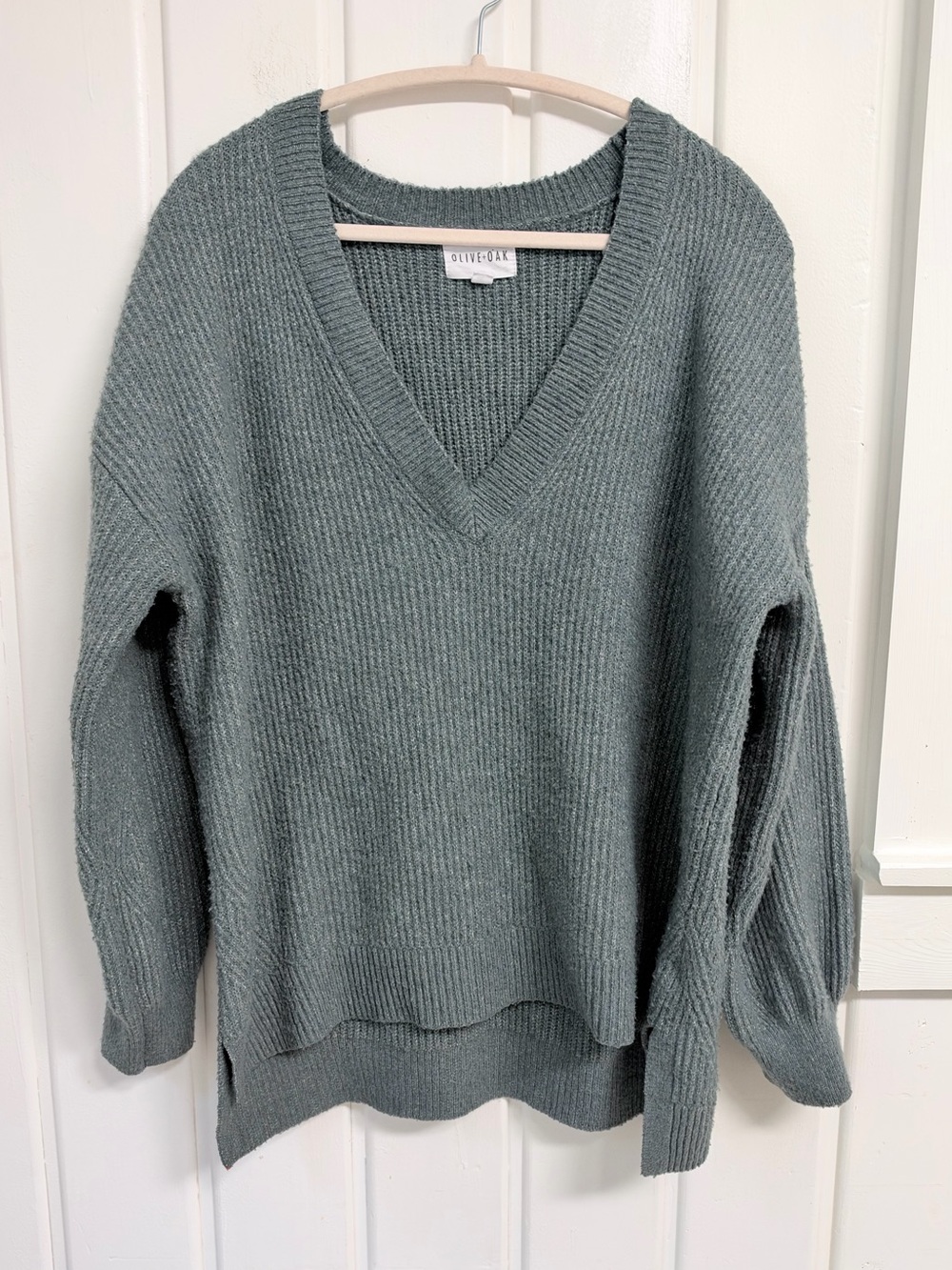 Olive + Oak Ribbed V-Neck Sweater Sage Green 1X